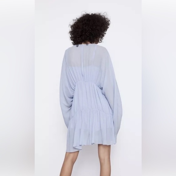 ZARA WOMAN SS20 LIGHT BLUE DRAPED PLEATED DRESS REF: 7521/108 - Picture 5 of 6